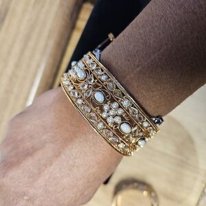 2 Beaded Gold-tone Brass Cuff Bracelet